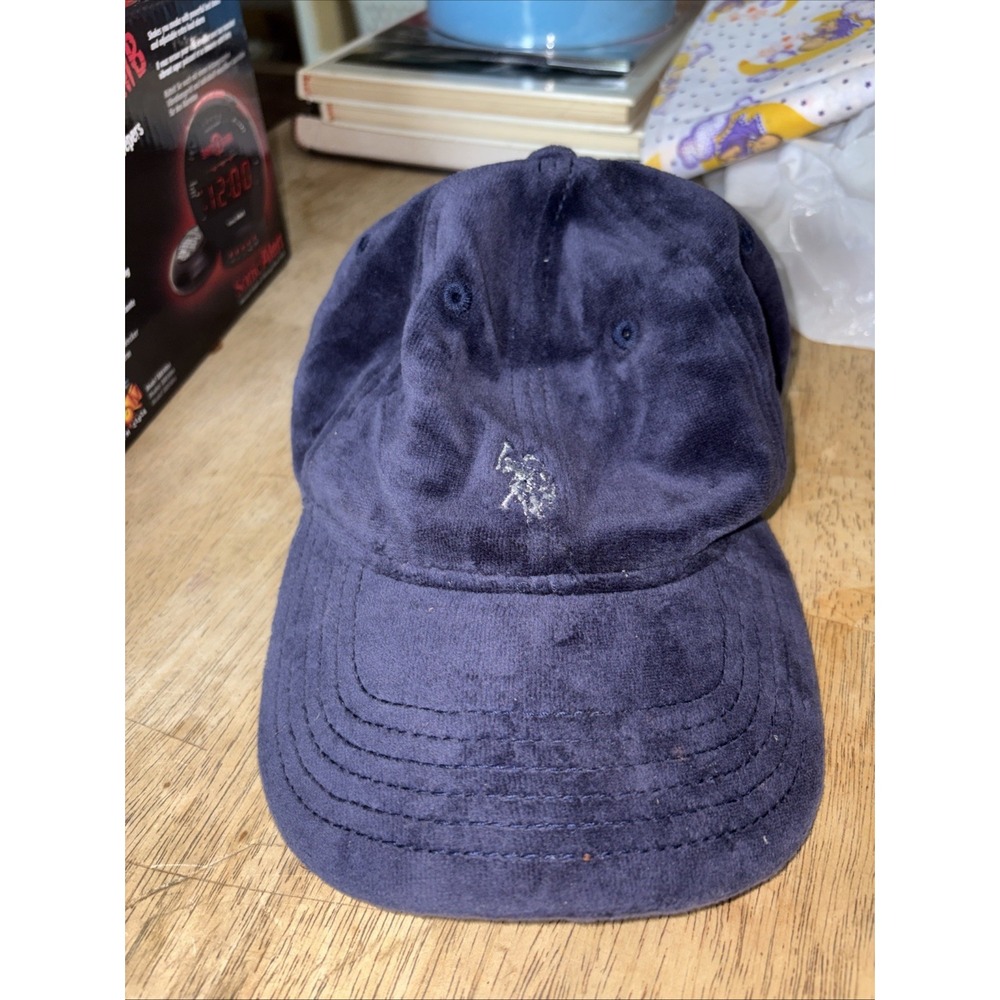 US Polo Assn Mens Baseball Cap Navy Blue Velour Cotton Adjustable Hat